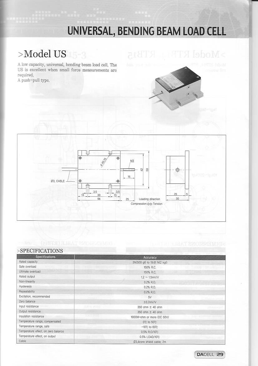 Dacell US 稱重傳感器技術參數圖